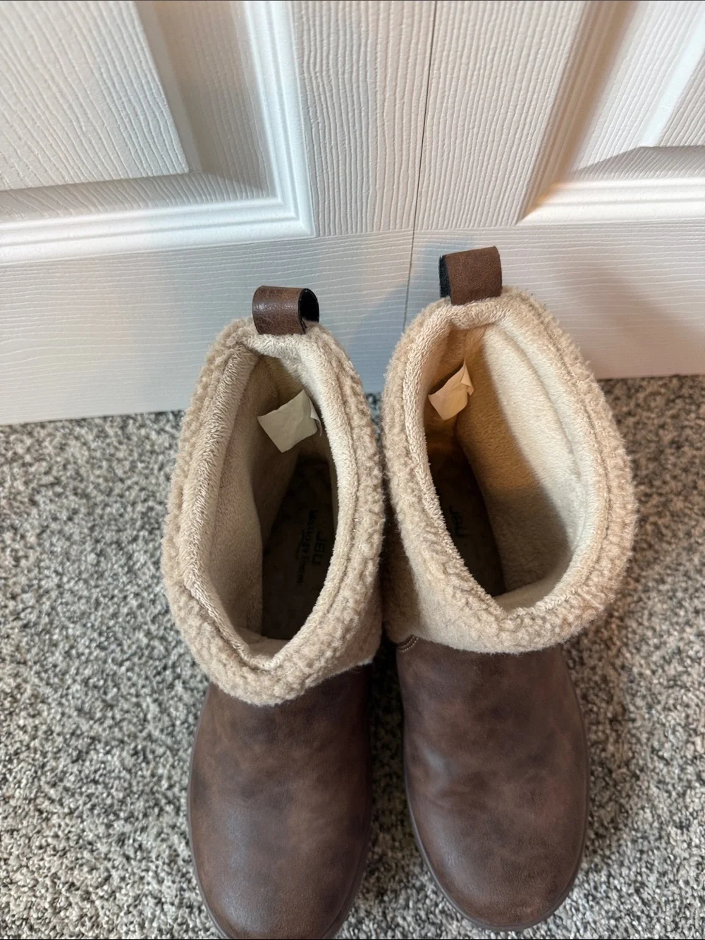 JBU Brown and Cream Sherpa-Trim Mid-Calf Winter Boots